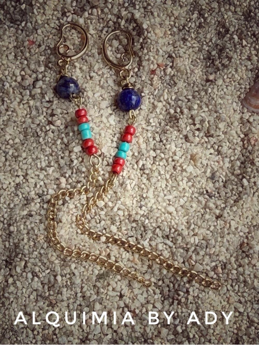 SHOULDER DUSTER +Gold Chain Earrings with Lapis , Turquoise & Red coral 🪸 Beads